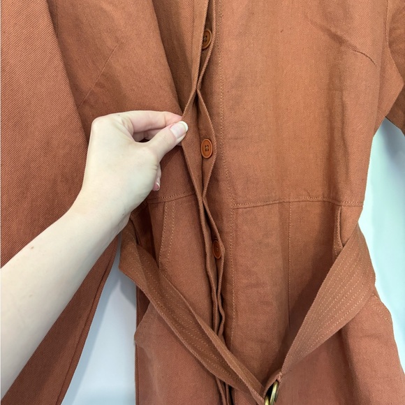 ABLE Charlyn Linen Blend Button Up Jumpsuit in Amber Brown - Picture 10 of 13